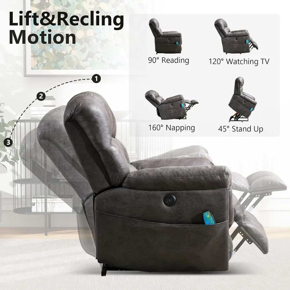 Oversized Power Lift Recliner with Massage and Heat for Elderly, Faux Leather Electric Lifting Reclining Chair with, Customized