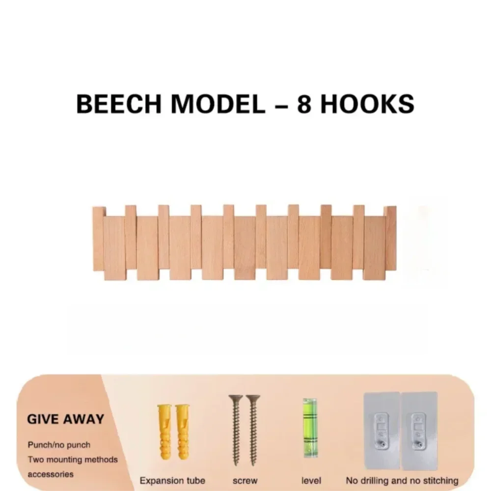 New Wall Mounted Wood Coat Racks High Quality with 8 Hooks Piano Key Shaped Hats Organizer Durable Art Clothes Hook Keys