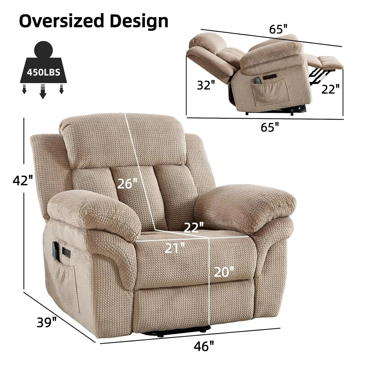46" Wide Oversized Power Lift Recliner Chair for Elderly, Extra Large Electric Lift Recliners for Big and Tall,, Customized