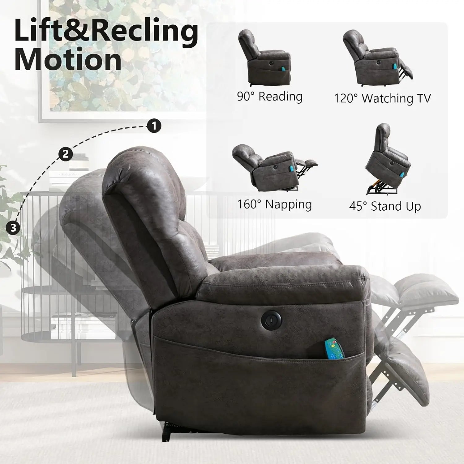 Oversized Power Lift Recliner with Massage and Heat for Elderly, Faux Leather Electric Lifting Reclining Chair with, Customized