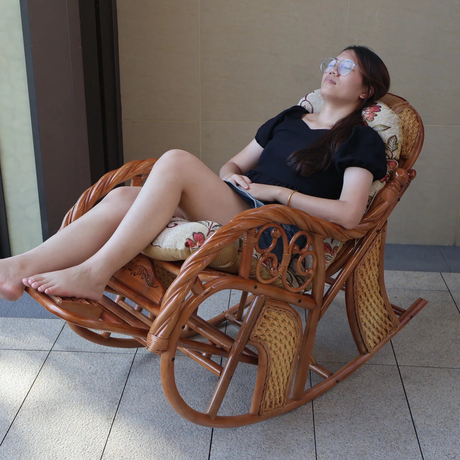 HYS rattan home rocking chair recliner back recliner nap chair leisure chair home elderly free