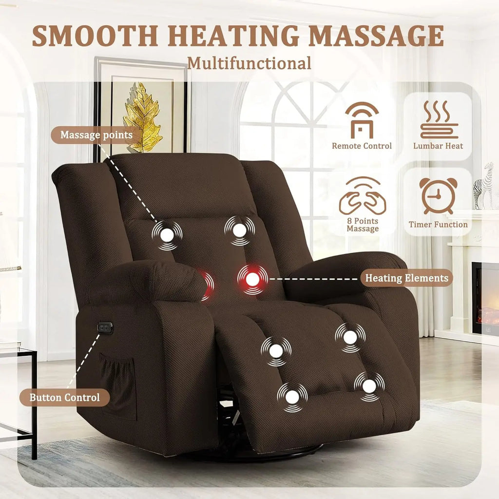 Electric Massage Recliner Chair with Heat & Swivel Rocking, Oversized Waffle Fabric for Living Room Bedroom