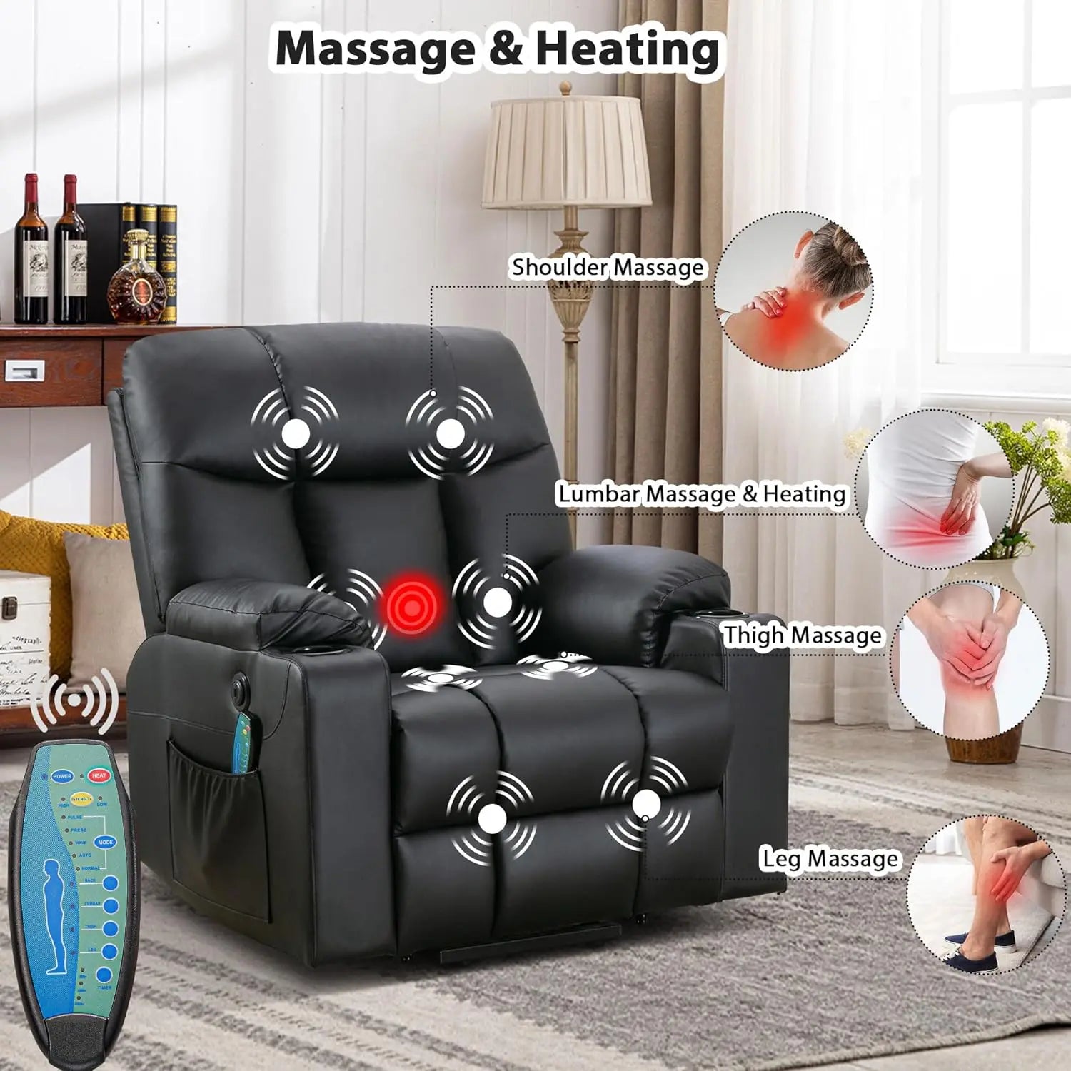 Extra Wide Lift Chair with Heat and Massage, Faux Leather Power Lift Recliner Massage Chair for Adults Elderly,, Customized