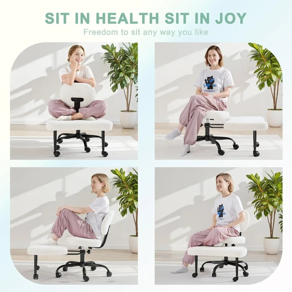 Ergonomic Criss Cross Legged Office Chair, 360° Swivel Meditation Kneeling Chair with Wheels, ADHD Chair