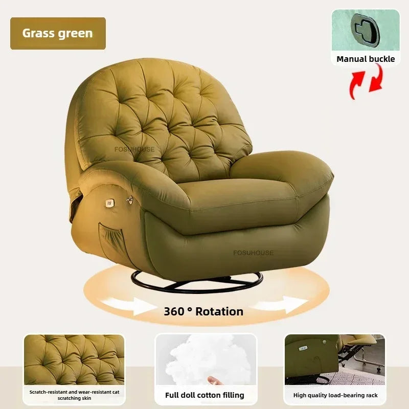 Nordic Home Rotating Recliner Modern Living Room Furniture Leisure Lazy Sofa Bed Rocking Chair Designer Fabric Living Room Sofas