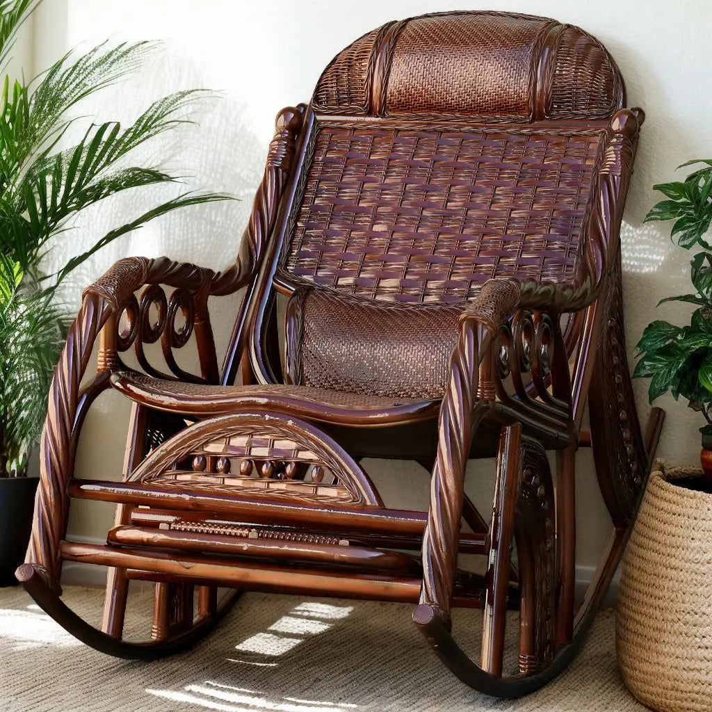 HYS rattan chair natural real rattan rocking chair adult rocking recliner leisure home balcony rattan elderly carefree nap