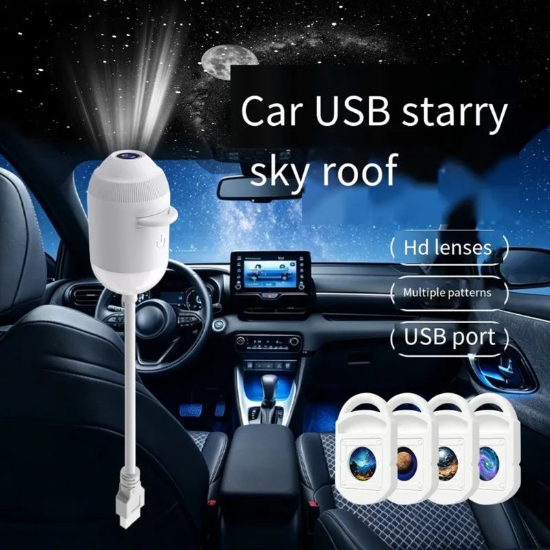 USB Mini Galaxy Star Projector With 24 Slides For Car Interior& Home Decor- Two-In-One Night Light Functionality