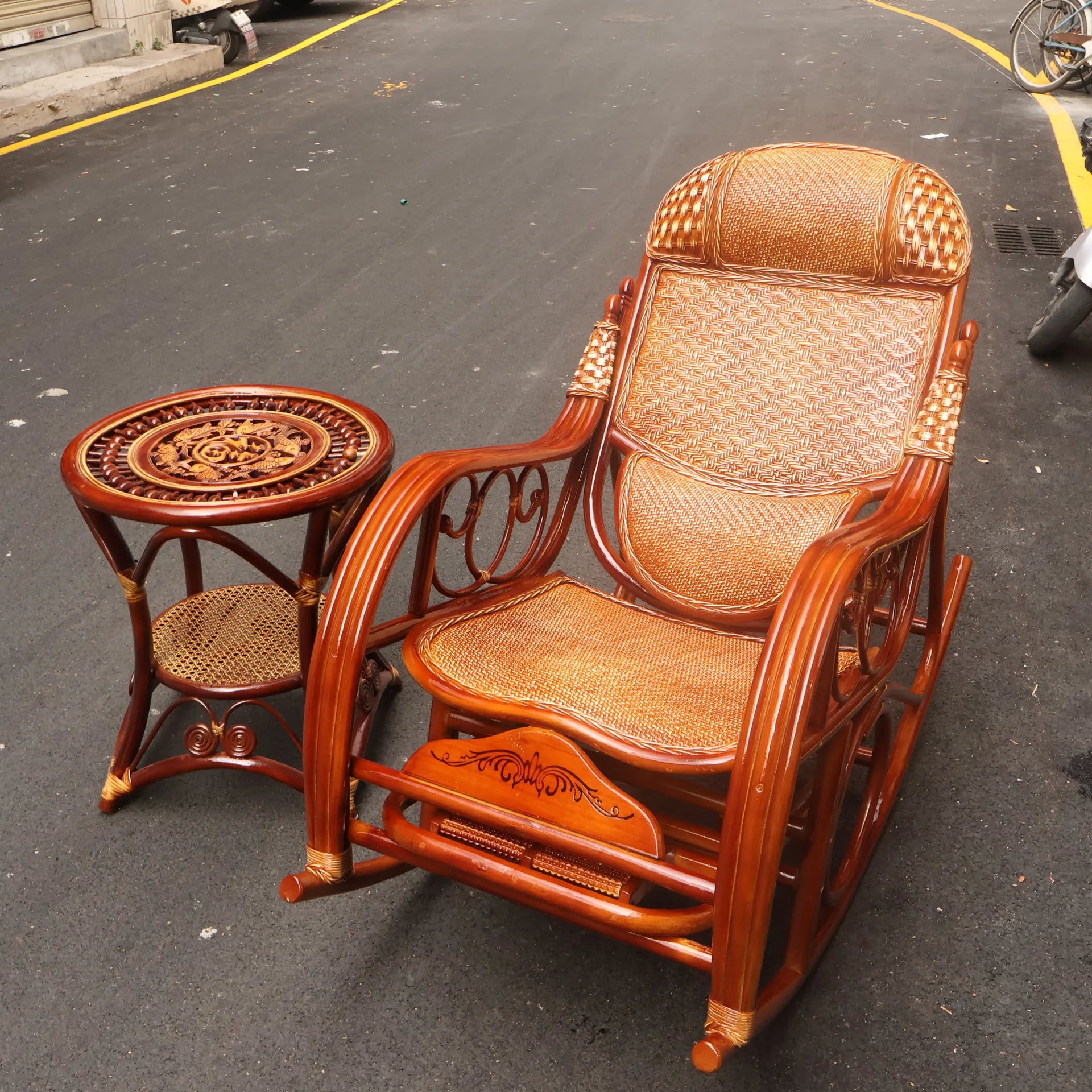 Natural rattan rattan household rocking recliner back recliner nap chair leisure household elderly free