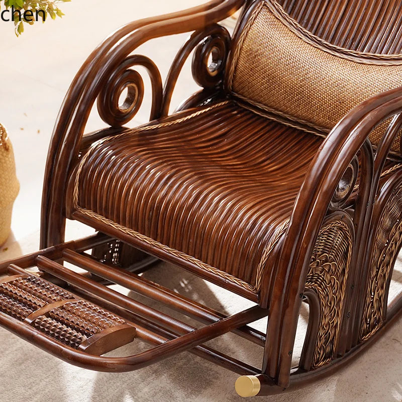 natural true rattan rocking chair recliner sofa single balcony home leisure retro cushion living room