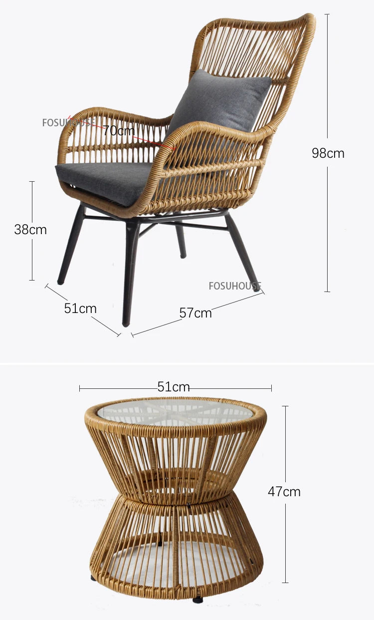 Rattan Chair Three Piece Set Balcony Table Modern Outdoor Furniture Combination Armrest Single Rattan Sofa Outdoor Chairs