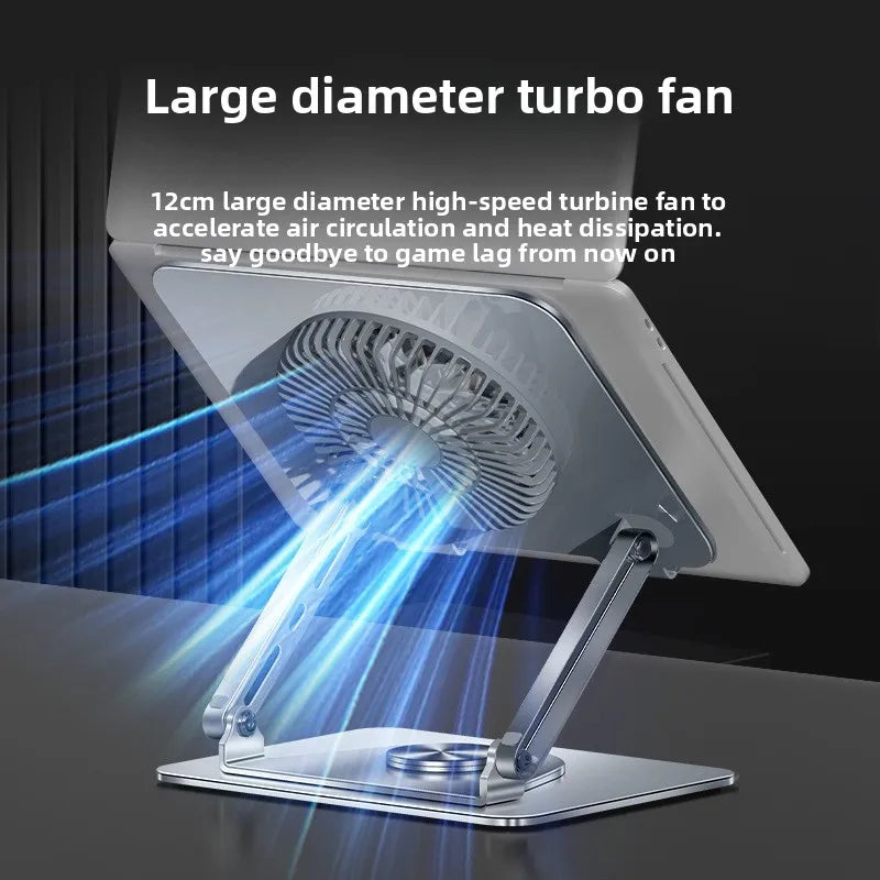 360-Degree Rotatable Carbon Steel Laptop Folding Stand Tablet Desktop Height Adjustable Fan Cooling