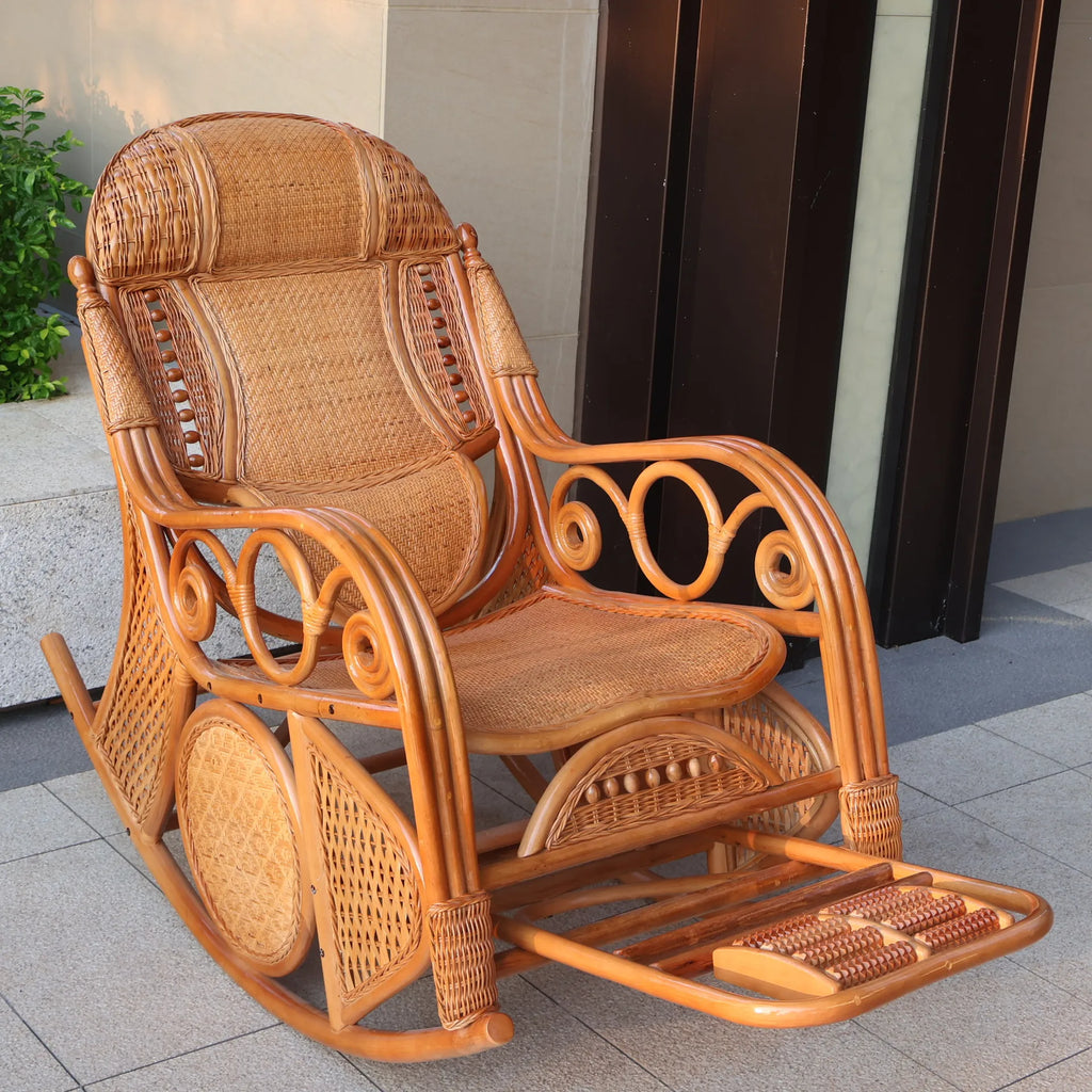 Natural rattan rocking chair elderly recliner balcony