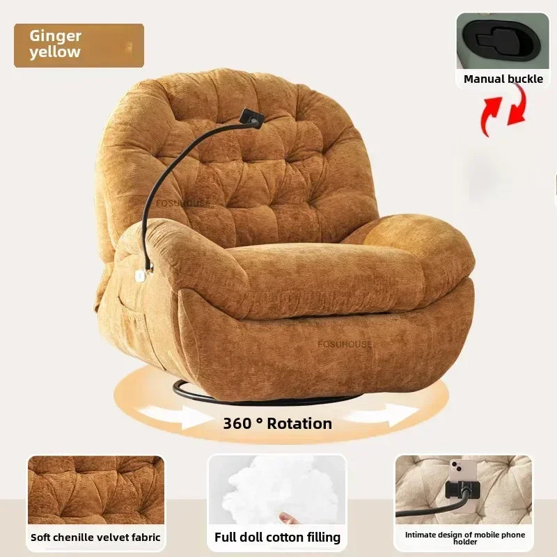 Nordic Home Rotating Recliner Modern Living Room Furniture Leisure Lazy Sofa Bed Rocking Chair Designer Fabric Living Room Sofas