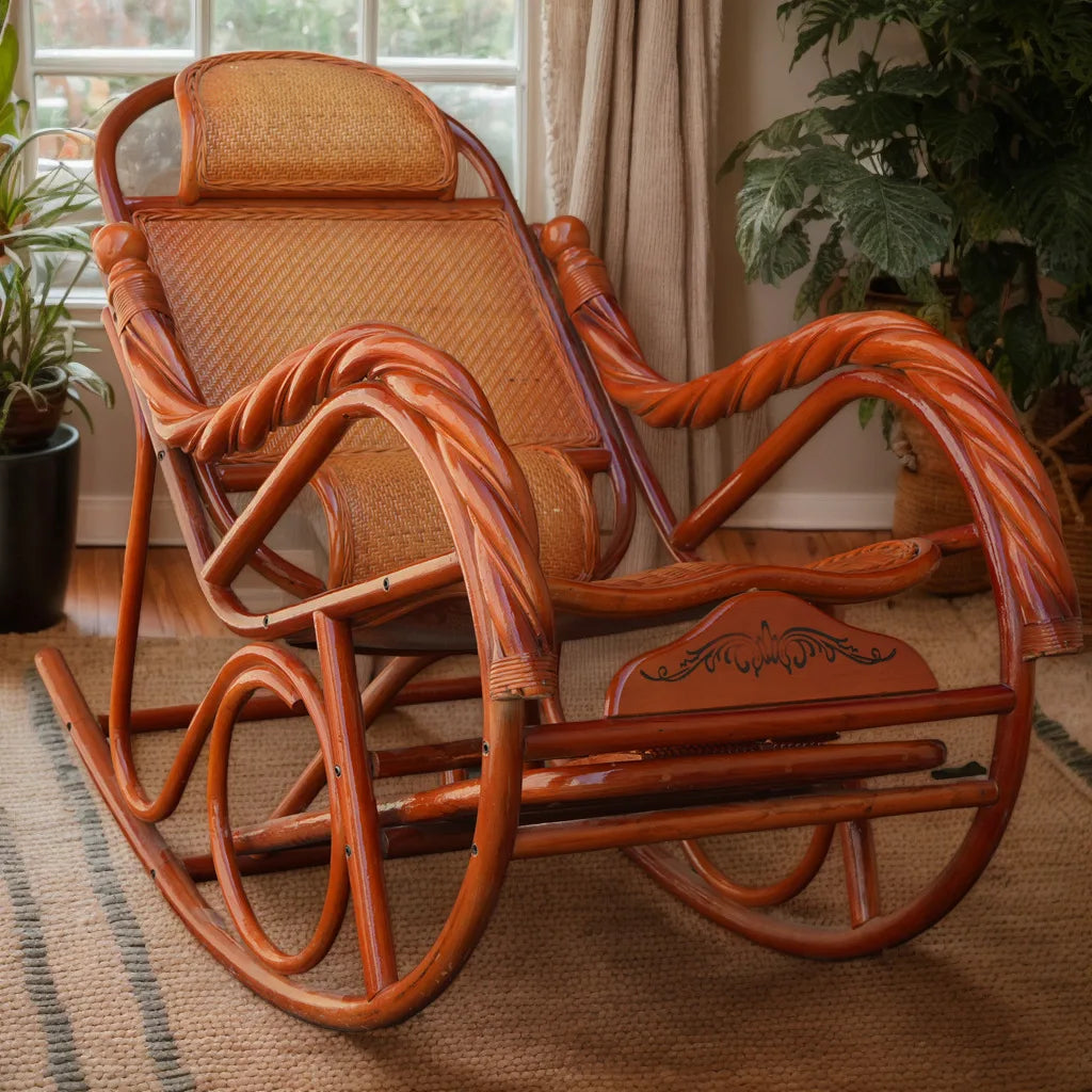 HYS rattan chair natural real rattan rocking chair adult rocking recliner leisure home balcony rattan elderly carefree nap