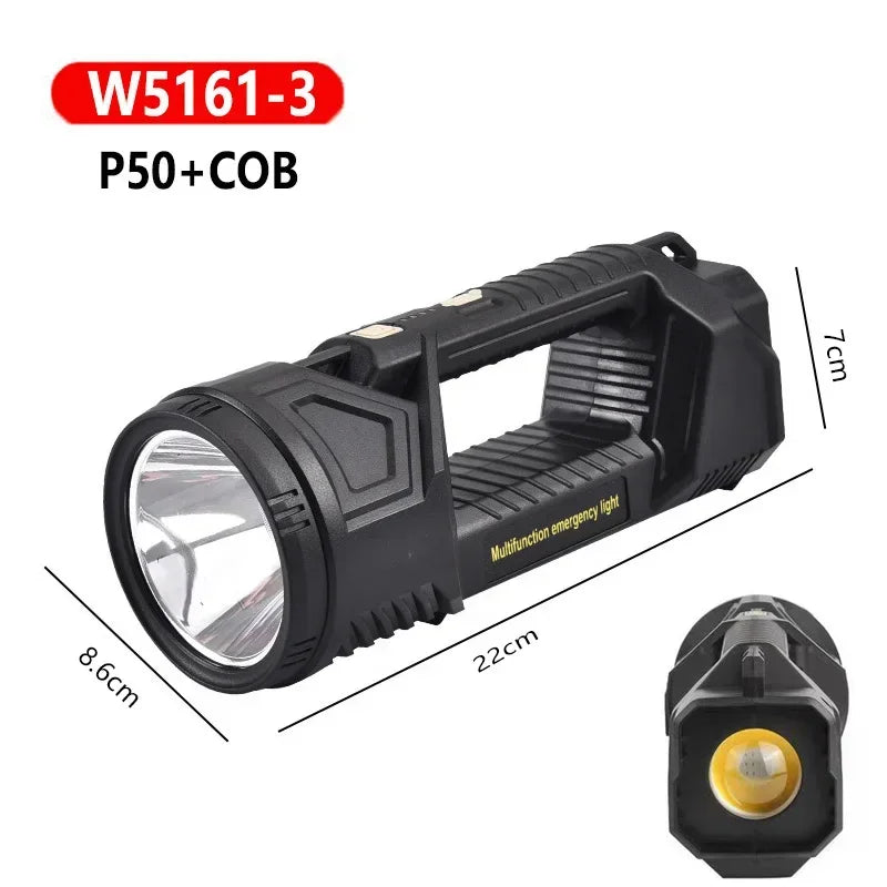 Powerful XHP70 LED Flashlight Solar Charging Searchlight Long Range USB Rechargeable Camping Lantern Multifunctional Work Light