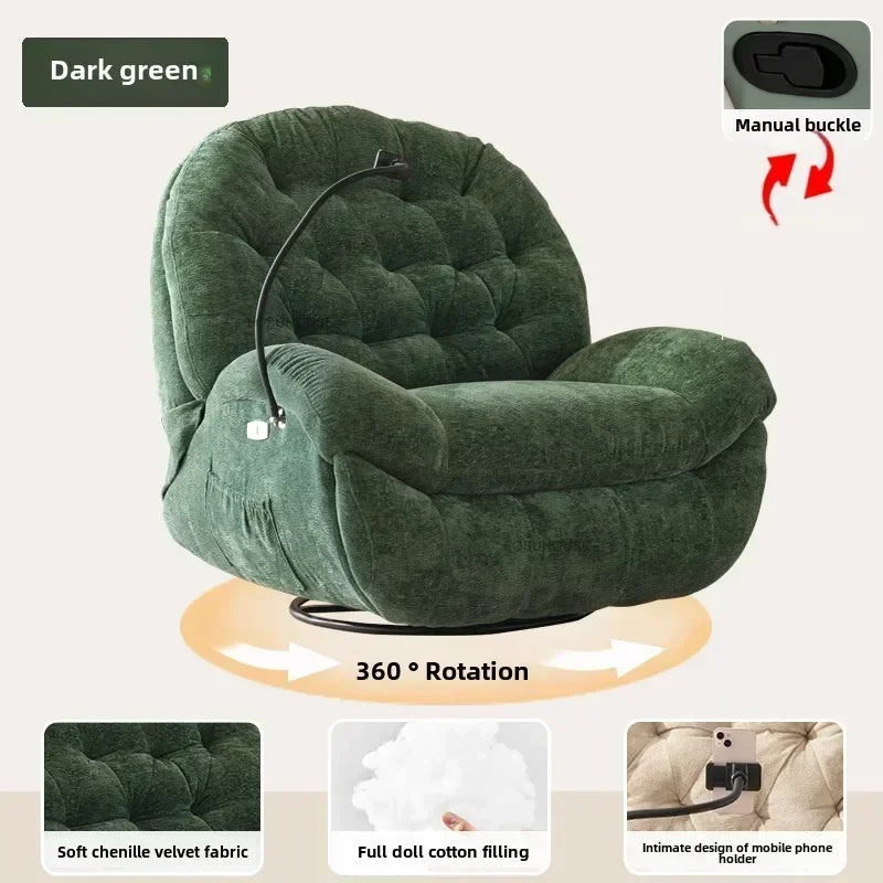 Nordic Home Rotating Recliner Modern Living Room Furniture Leisure Lazy Sofa Bed Rocking Chair Designer Fabric Living Room Sofas