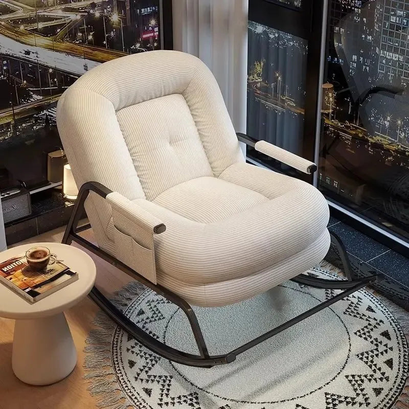Cozy Home Rocking Chair Balcony Leisure Lounge Chair for Adults, Ergonomic Lazy Rocker for Living Room Relaxation Lunch Breaks