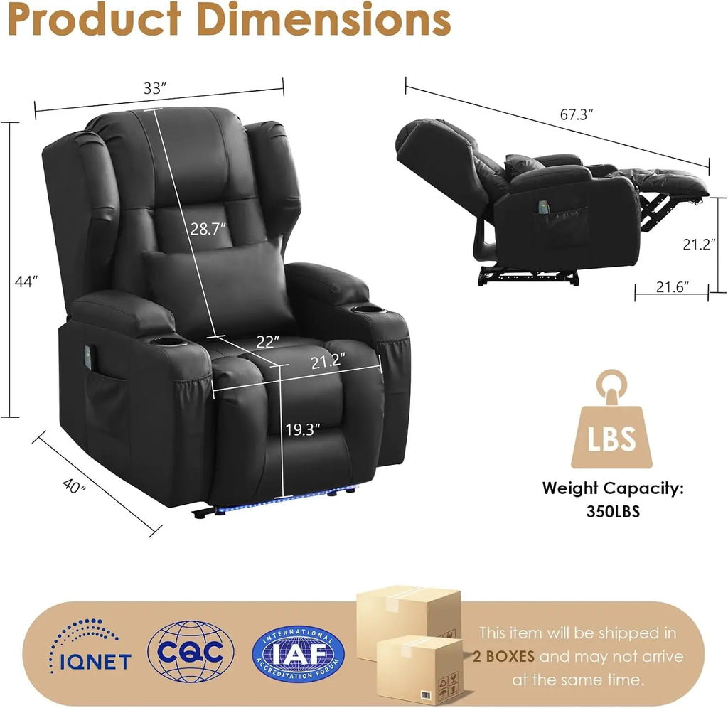 Power Recliner Chair with Massage and Heat, Zero Wall Hugger Recliners Sofa Chair for Small Spaces, Theater Seating RV Sofa with