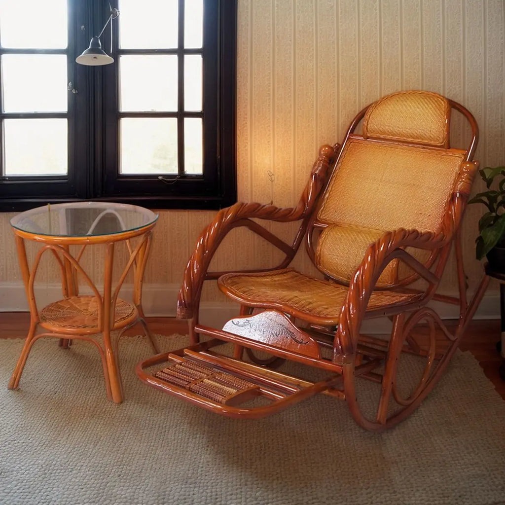 HYS rattan chair natural real rattan rocking chair adult rocking recliner leisure home balcony rattan elderly carefree nap