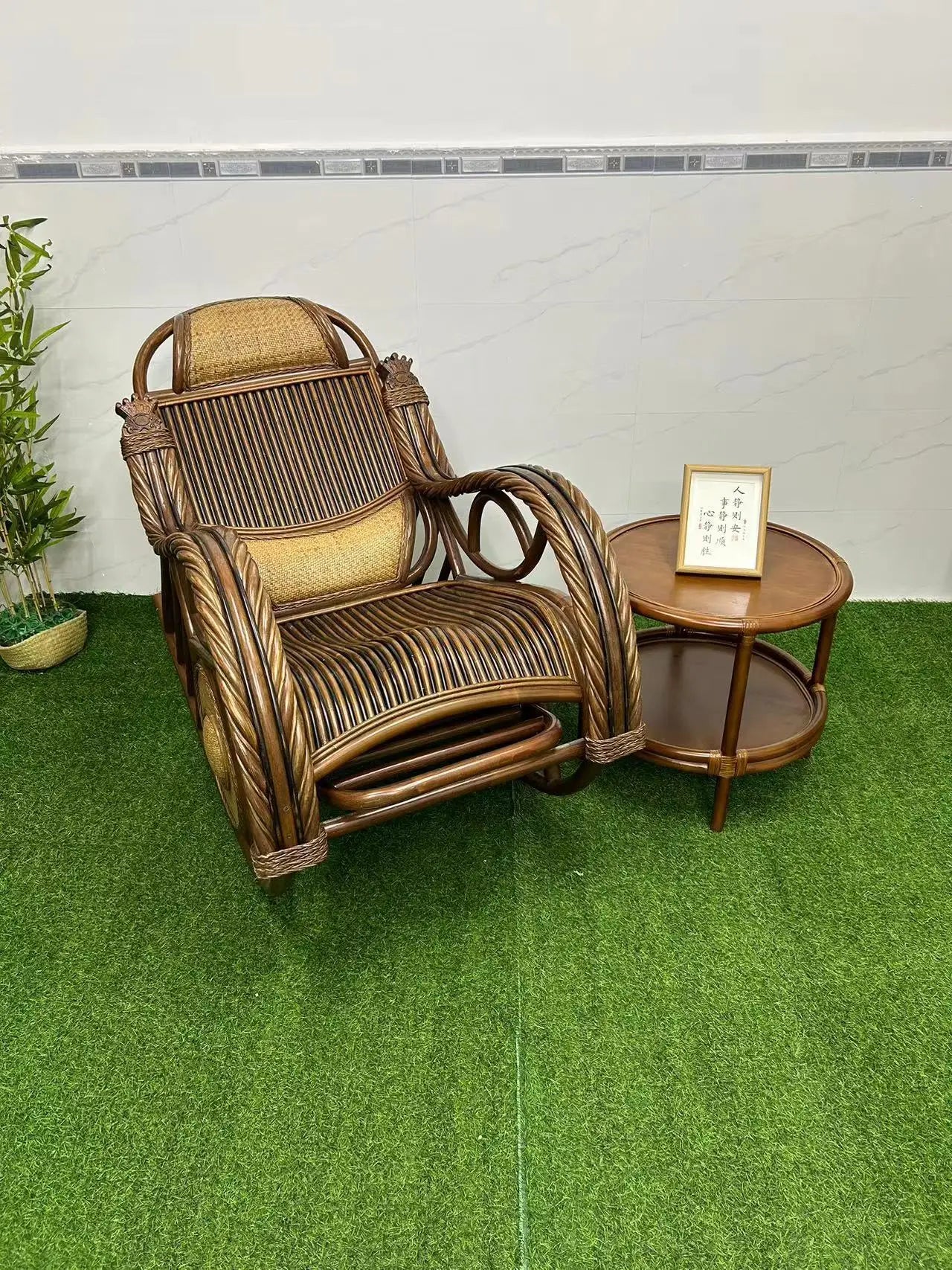 E153 Natural Real Rattan Elderly Nap Home Lazy Rocking Chair Adult Balcony Leisure Recliner