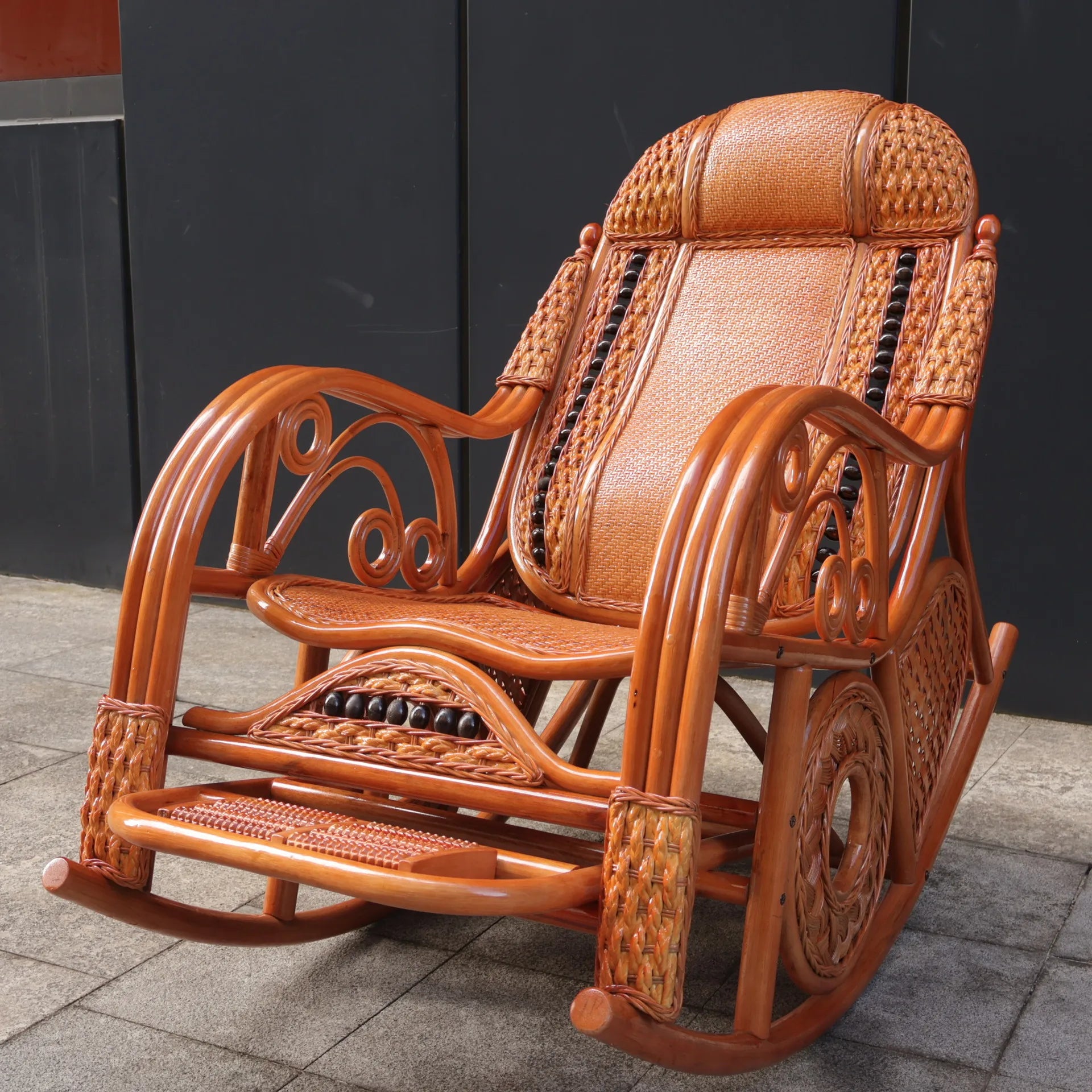 Leisure Lazy Rocking Chair Pastoral Rattan Natural Rattan Homestay Rocking Chair