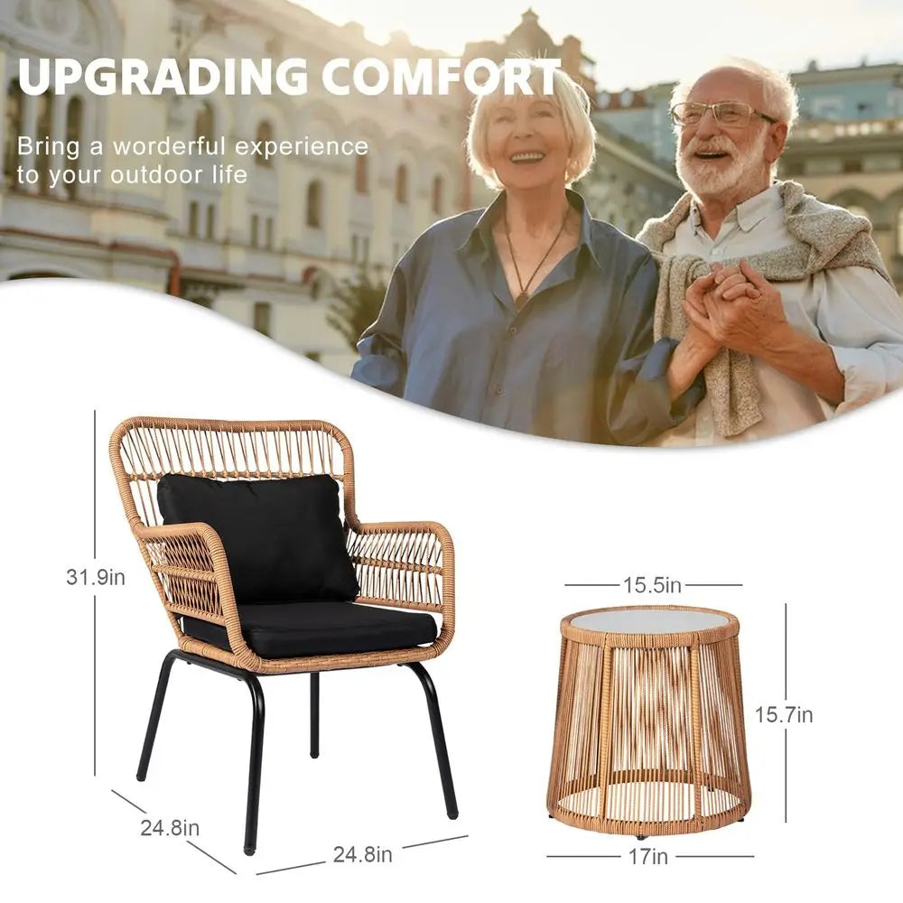Piece Outdoor Wicker Furniture Bistro Set, Rattan Chairs Conversation Sets Wicker Patio Furniture for Balcony Poolside Backyard