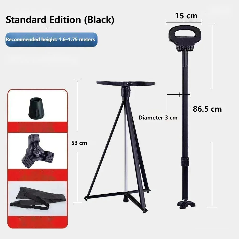 Multifunctional Walking Aid Stool/cane Chair Non-slip Folding Portable Lightweight Walking Aid Four-legged Cane For Sitting
