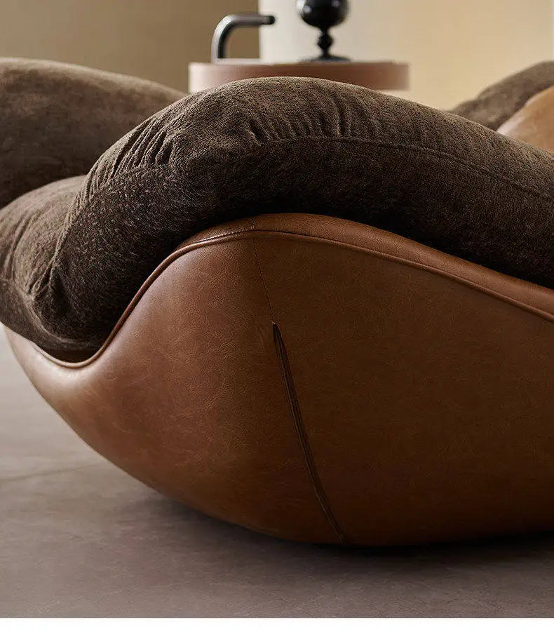 Nordic Modern Curved Lounge Chair Premium Chenille & PU Leather Lazy Sofa for Living Room & Bedroom Relaxation home furniture