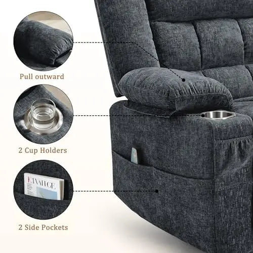 360° Swivel Rocker Recliner for Adults, Nursery Glider Recliner with Massage and Heating, Rocking Chair with Cup