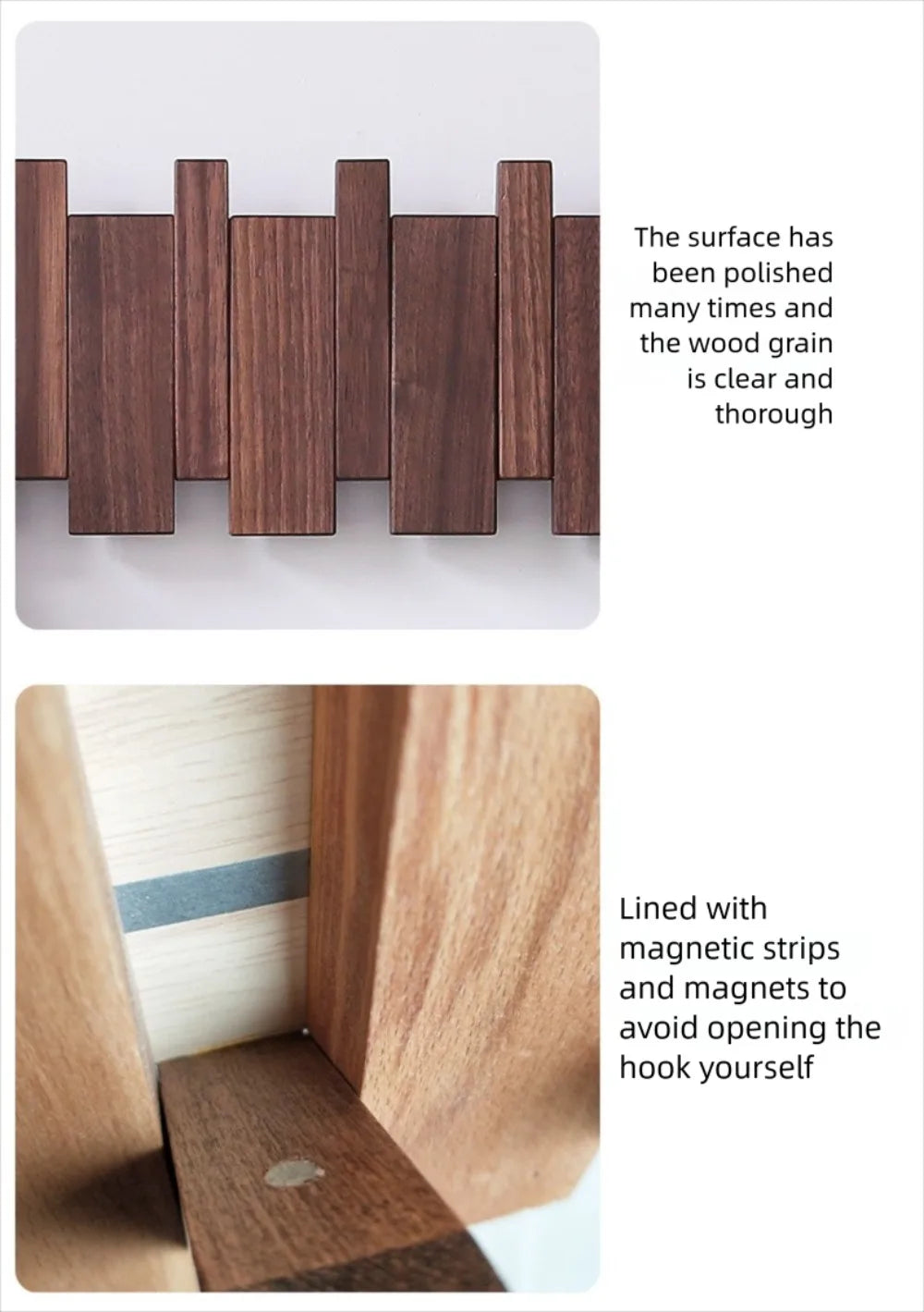 New Wall Mounted Wood Coat Racks with 8 Hooks Art Entry Door Porch Hanging Hook Piano Key Shaped Hats Organizer Keys