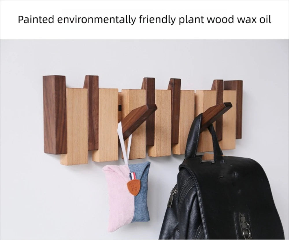 New Wall Mounted Wood Coat Racks with 8 Hooks Piano Key Shaped Hats Organizer Art Entry Door Porch Hanging Hook Keys