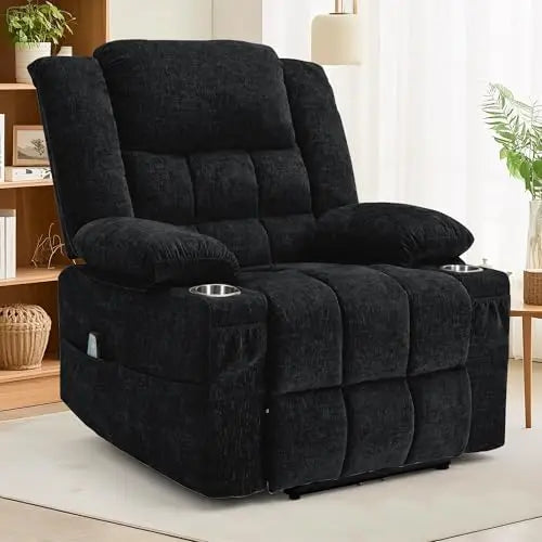360° Swivel Rocker Recliner for Adults, Nursery Glider Recliner with Massage and Heating, Rocking Chair with Cup
