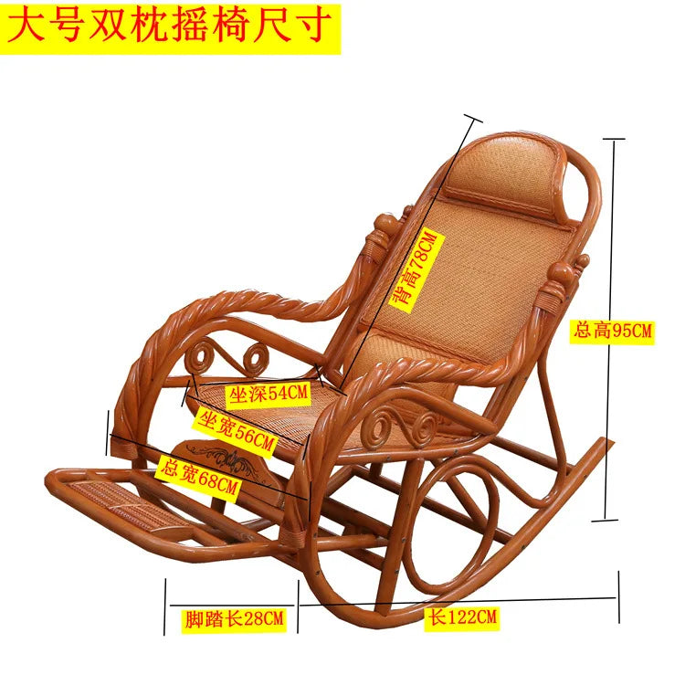 Rocking recliner adult rattan rocking chair elderly rocking chair balcony living room real natural rattan