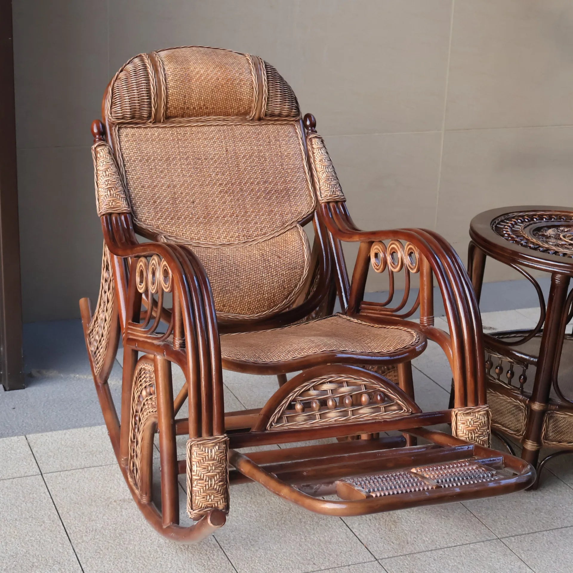 Natural rattan rocking chair elderly recliner balcony