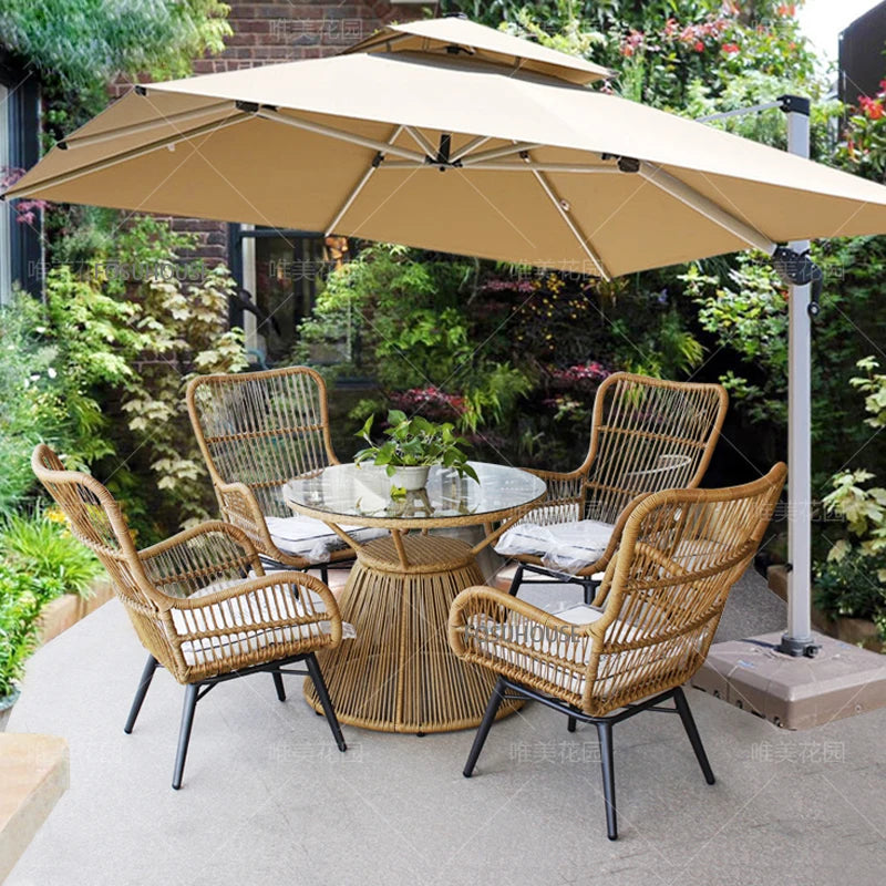 Rattan Chair Three Piece Set Balcony Table Modern Outdoor Furniture Combination Armrest Single Rattan Sofa Outdoor Chairs