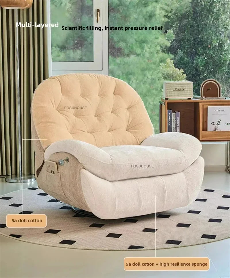 Nordic Home Rotating Recliner Modern Living Room Furniture Leisure Lazy Sofa Bed Rocking Chair Designer Fabric Living Room Sofas