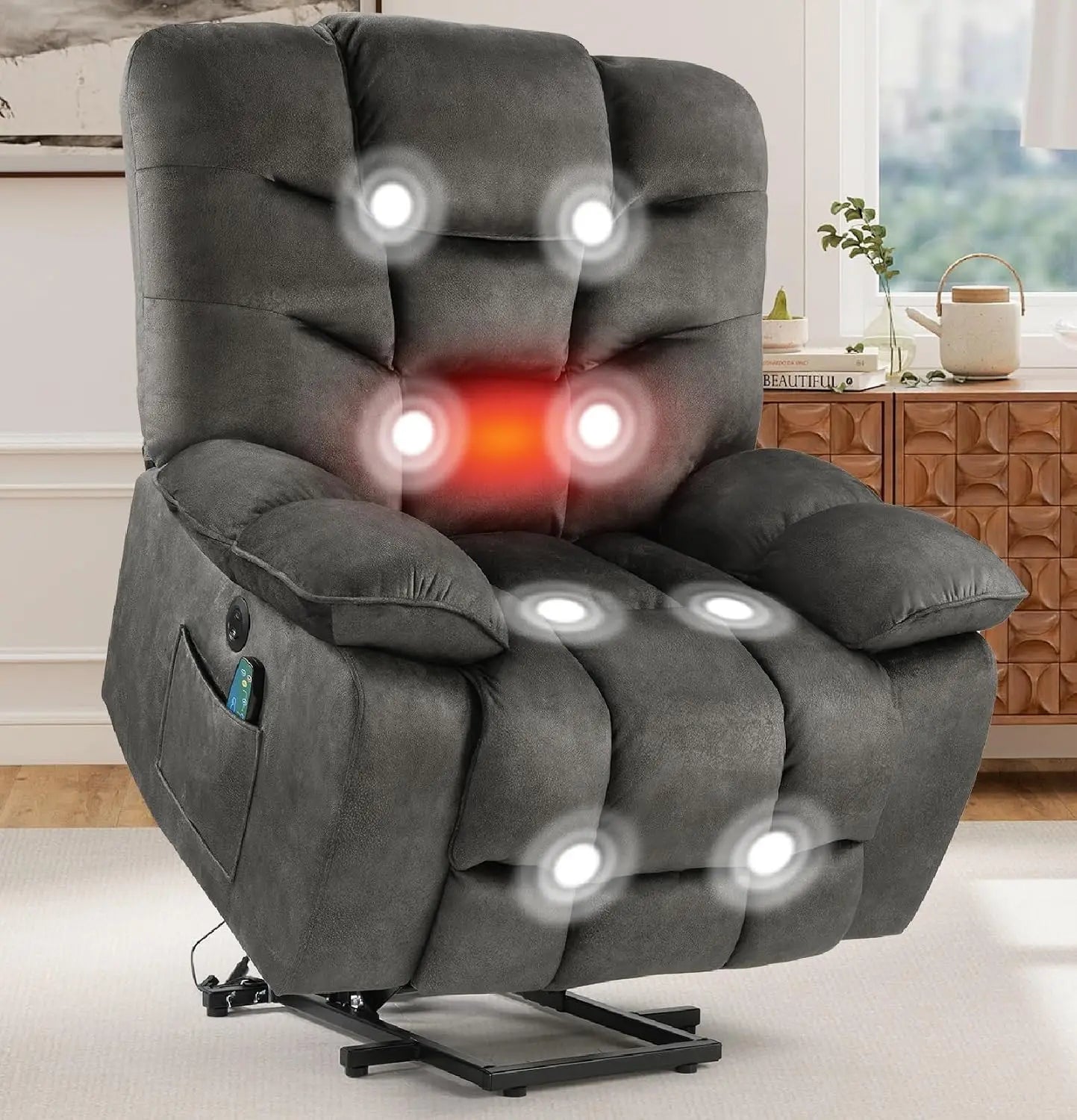 Oversized Power Lift Recliner with Massage and Heat for Elderly, Faux Leather Electric Lifting Reclining Chair with, Customized