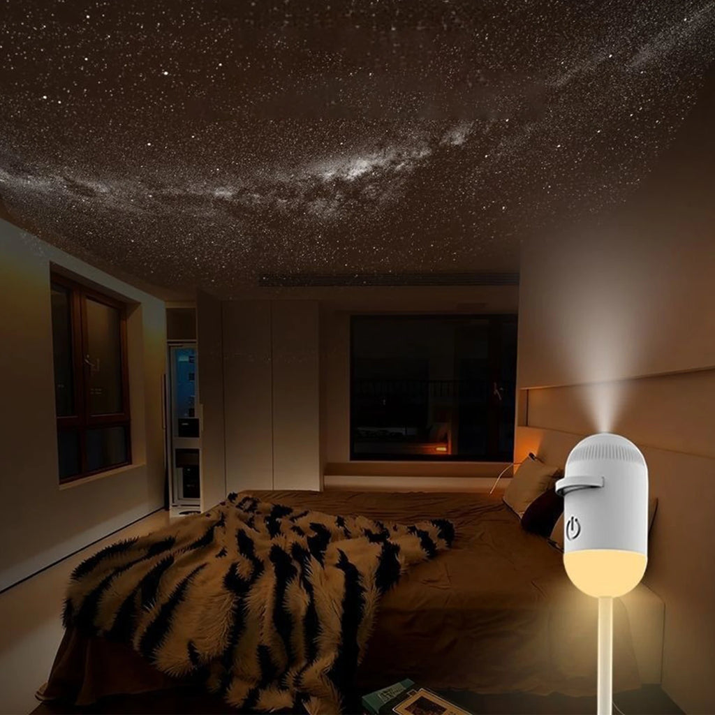 2-in-1 Mini Galaxy Star Projector Night Light Sliding Films Starry Sky Ambient Light 360° Rotating Background Atmosphere Light