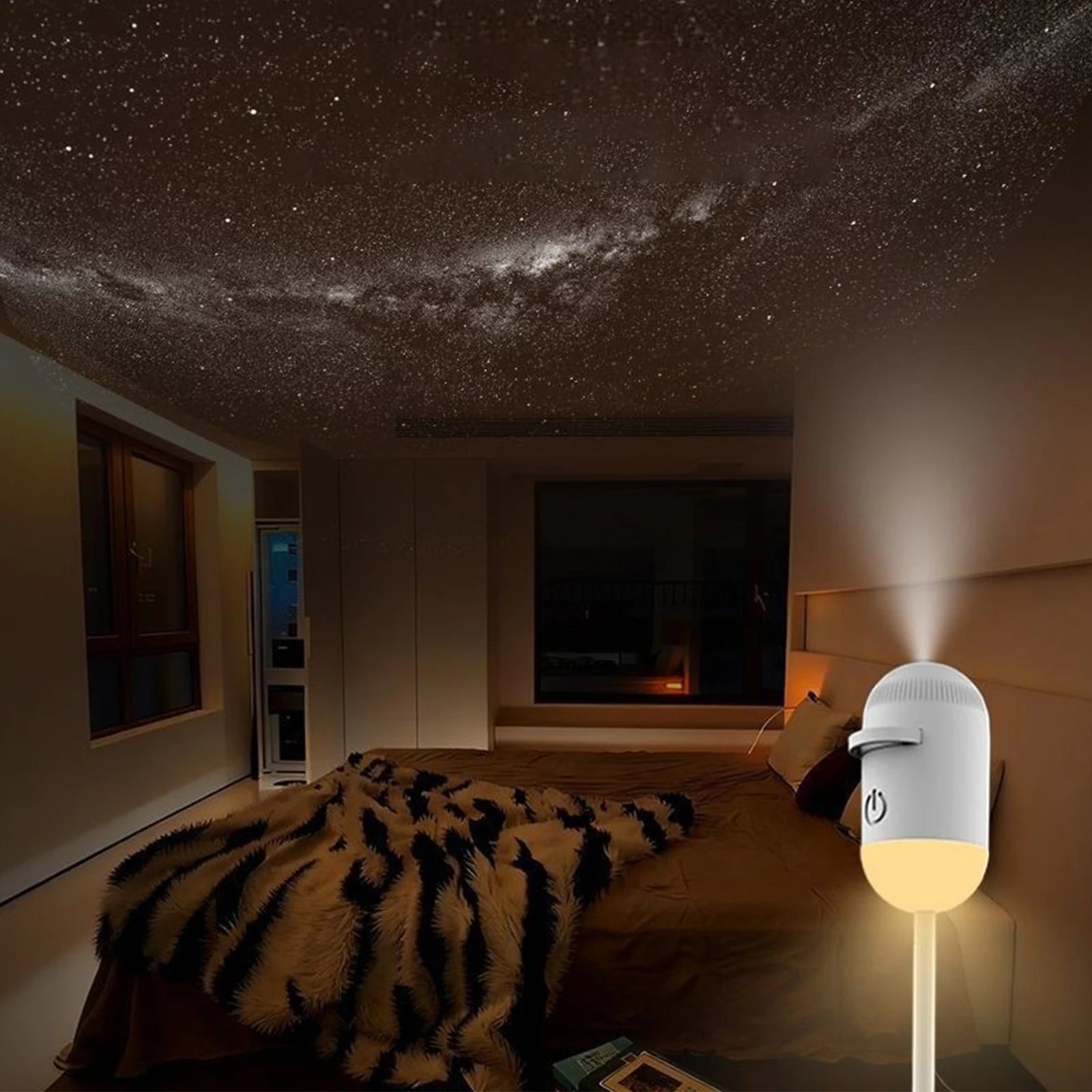 2-in-1 Mini Galaxy Star Projector Night Light Sliding Films Starry Sky Ambient Light 360° Rotating Background Atmosphere Light