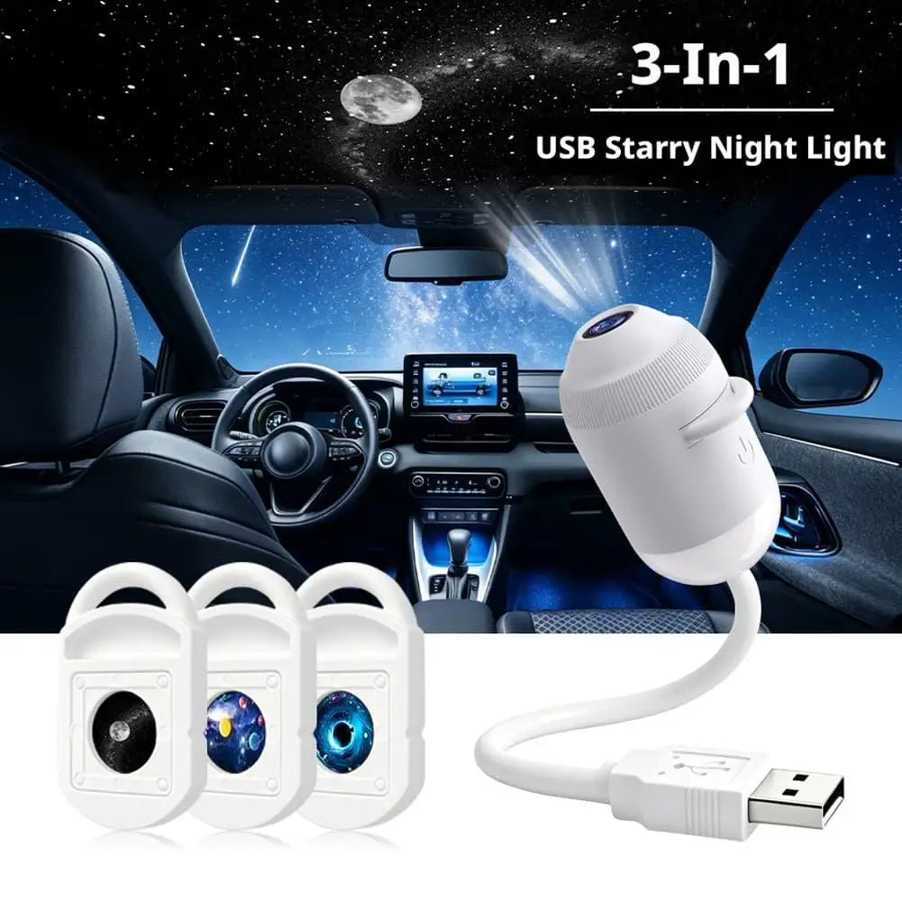 2-in-1 Starry Night Light Projector Galaxy Projector Night Light 360° Adjustable Starry Star With Projection USB Sky Films Lamp