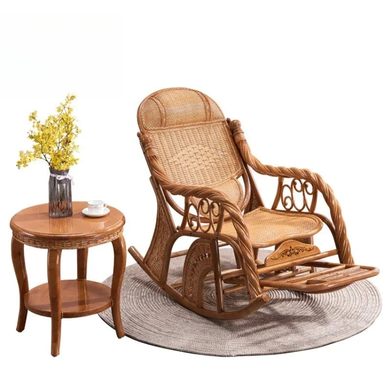 Real rattan Chinese furniture living room balcony Indonesian rattan art leisure recliner lunch