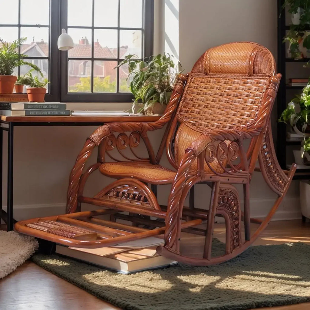 Rattan chair natural Indonesian real rattan rocking chair adult rocking recliner leisure home balcony rattan elderly carefree na