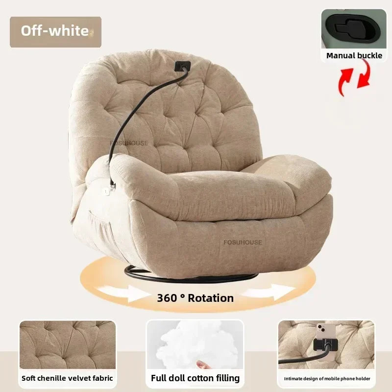 Nordic Home Rotating Recliner Modern Living Room Furniture Leisure Lazy Sofa Bed Rocking Chair Designer Fabric Living Room Sofas