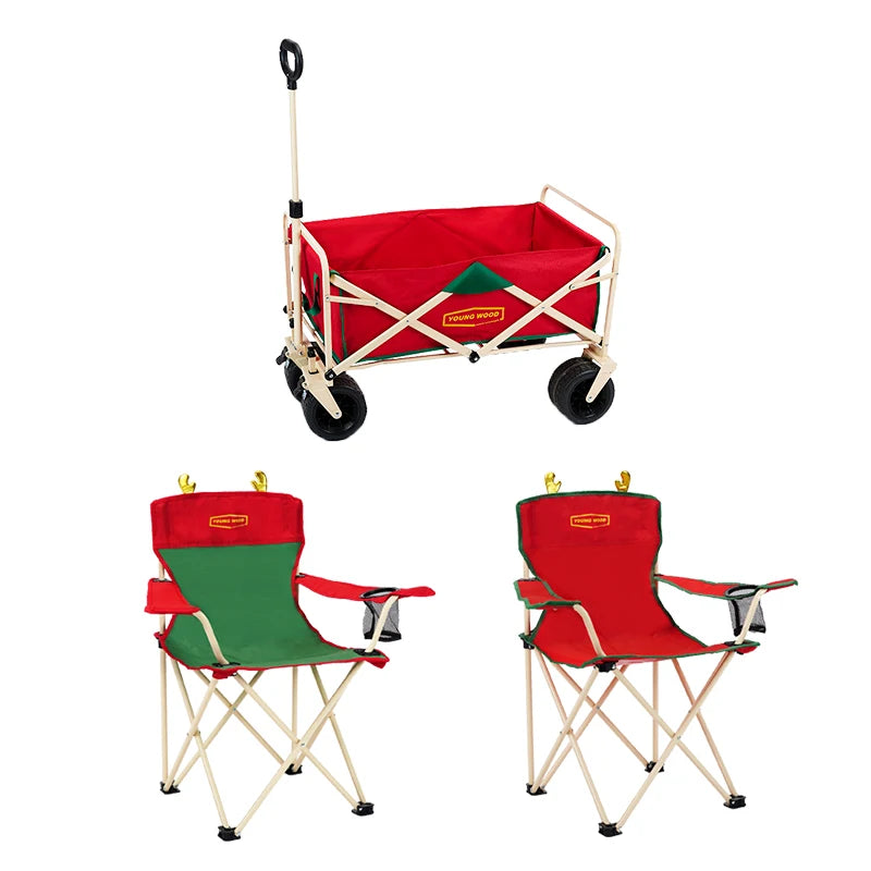 Christmas atmosphere beach stool, convenient camping folding chair camping cart, lightweight Christmas dining chair living chair