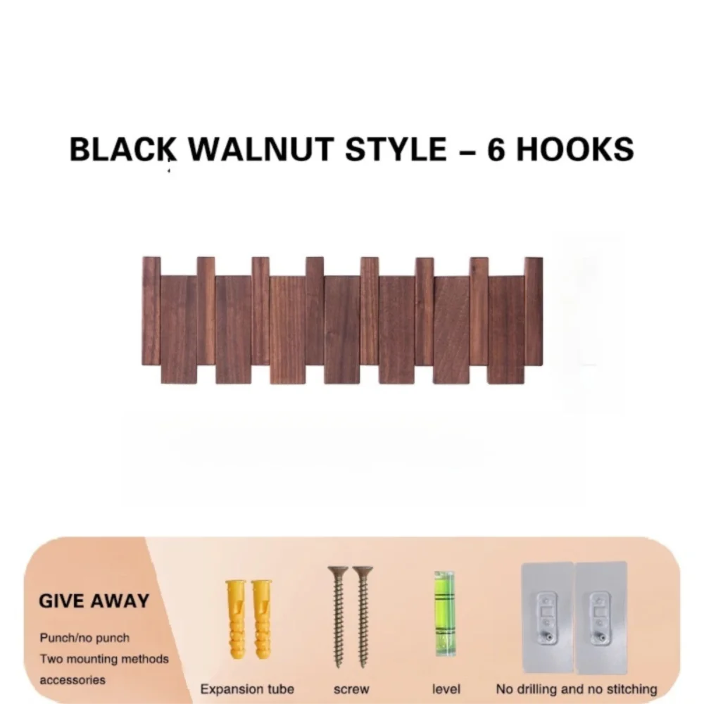New Wall Mounted Wood Coat Racks Piano Key Shaped with 8 Hooks Entry Door Porch Hanging Hook Art Hats Organizer Keys