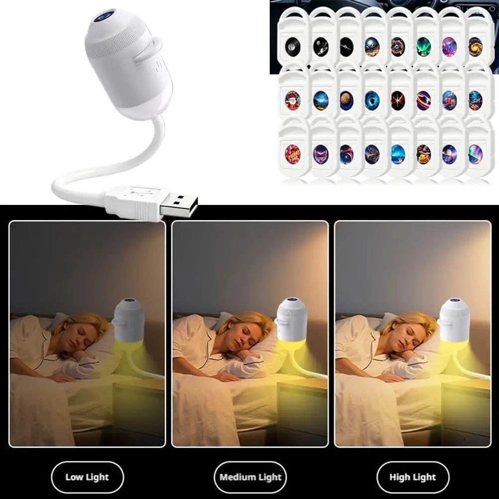 USB Starry Sky Projector Night Light 360° Bendable HD Galaxy Moon Planet Projection Lamp Plug Play Car Bedroom Projector Lamp