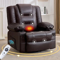 Brown Oversize Recliner Chair with Massage and Heat, 360° Swivel, Cup Holders, USB Charging, Side Pockets for Living Room, Nursery, Bedroom