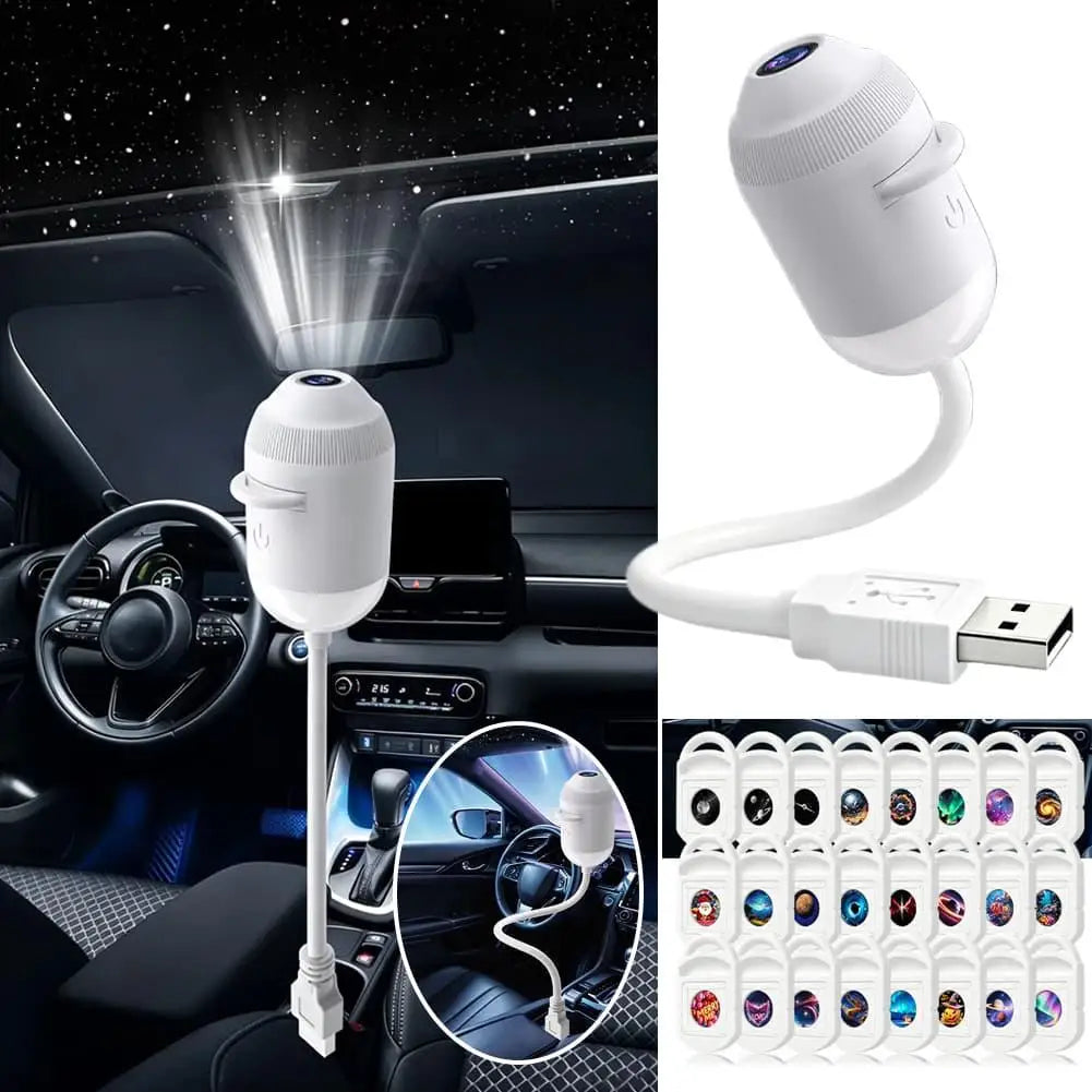USB Star Projector Light with Clear Image Adjustable Brightness 2-in-1 Mini Galaxy Projector Night Light Touch Control For Car