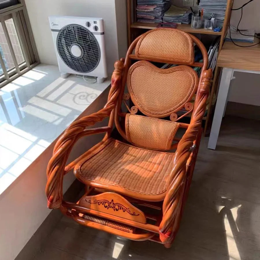 CZ Rocking Chair Hanging Basket Natural Real Rattan Plant Woven Relaxing Leisure Recliner