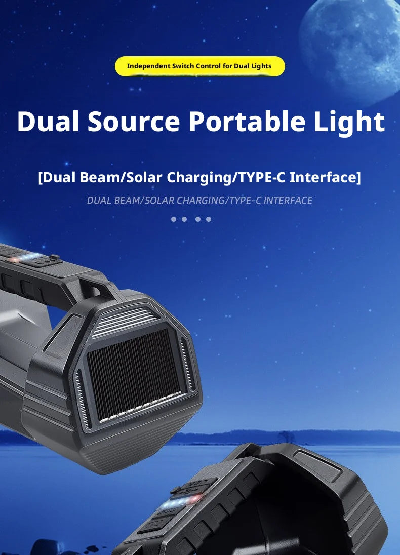 Portable Solar Powered Flashlight Ultra-Bright Home Use Spotlight Outdoor Long Battery Life High Power Strong Light Flashlight